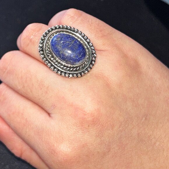 Lapis Lazuli Stone Size 8 Vintage German Silver Ring - Picture 1 of 3
